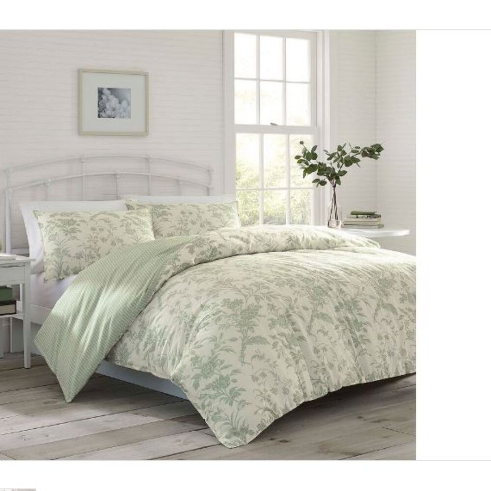 Laura Ashley King Natalie Reversible Duvet Cover Set Green, Cotton